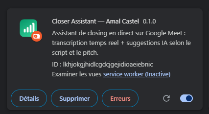 Extension chargée